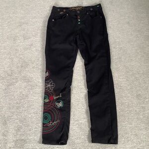 Desigual The Love Boyfriend Black Pants with Embroidery Sz. 28